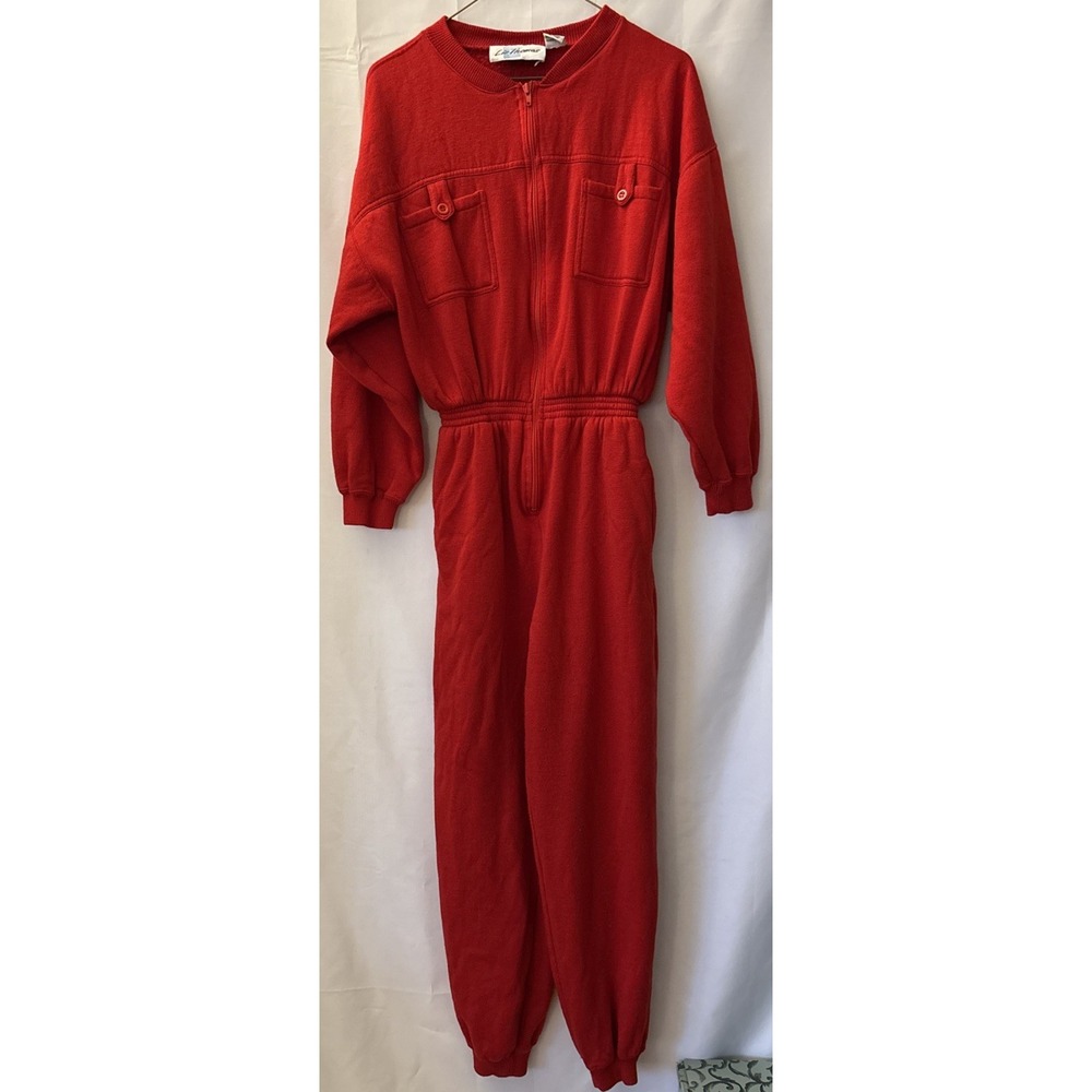 Liz Thomas Retro Vintage Red Acrylic Zip Up Jumpsuit M